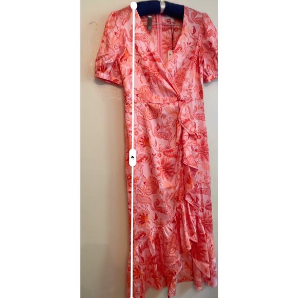 Cinq à Sept faux-wrap-front bodice ruffled hem dress Kay satin midi-dress size 4 - Picture 4 of 10